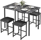 VECELO Kitchen Table and Chairs for 4, Dining Room Set with PU Chairs/Stools, Heavy-Duty Metal Frame, Faux Marble Tabletop, Space-Saving Design for Small Spaces, Easy Assembly, Veined Black