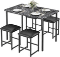 VECELO Kitchen Table and Chairs for 4, Dining Room Set with PU Chairs/Stools, Heavy-Duty Metal Frame, Faux Marble Tabletop, Space-Saving Design for Small Spaces, Easy Assembly, Veined Black