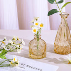 UPBUD Amber Glass Bud Vases Set of 12, Gold Mini Flower Vase for Centerpieces, Small Vases in Bulk for Wedding Decorations, Vintage Vase for Table, Recepetion, Home Décor