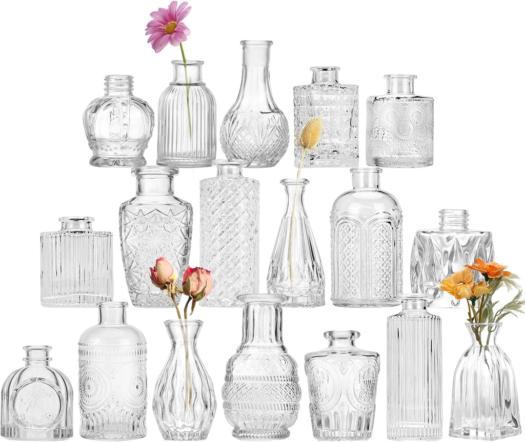 Fixwal 18 Pack Small Bud Vases for Centerpieces, Clear Vases for Flowers Glass Flower Vases in Bulk, Vintage Decorative Vases for Wedding Rustic Home Table Decor