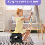 HBTower Folding Step Stool 9 Inch - Holds 600 lb, Non-Slip Surface & Carry Handle - Sturdy Step Stool for Kids, Toddlers & Adults - Compact Foldable Foot Stool for Kitchen, Bathroom, Bedroom, Outdoor