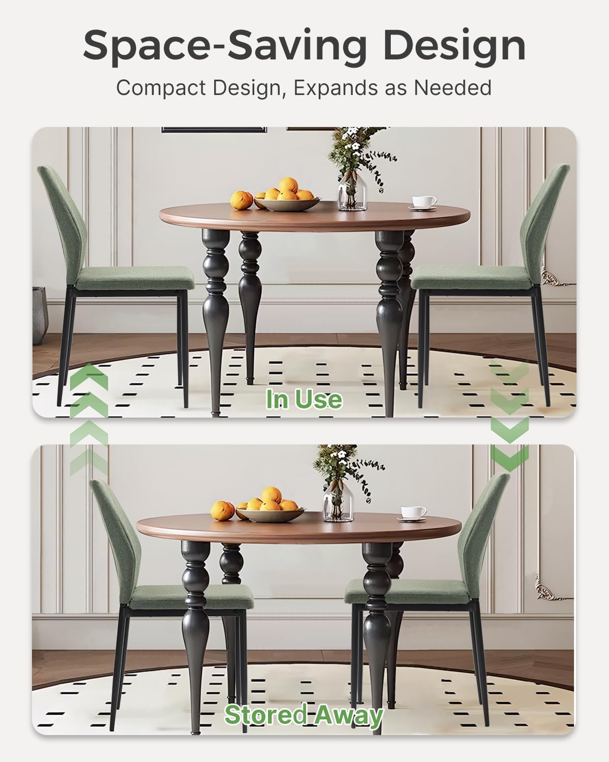Dining Chairs Set of 4, Upholstered Wooden Dining Room Chairs, Mid Century Modern Fabric Kitchen Chair with Metal Legs Chenille Fabric for Kitchen/Restaurant/Hotel- Green (Only Chairs)