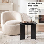 Round Side Table, Walnut End Table with Metal Legs, Small Bedside Table for Small Spaces, Wood Grain Top Accent Table with Non-Slip Feet Pads for Living Room, Bedroom(Black, 19.68" D)