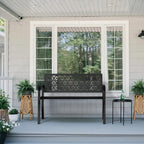 Outdoor Bench Garden Bench, 44" Anti-Rust Patio Bench Clearance, Iron Metal Frame Outdoor Benches Weatherproof for Front Porch, Yard, Lawn, Deck(Clover)