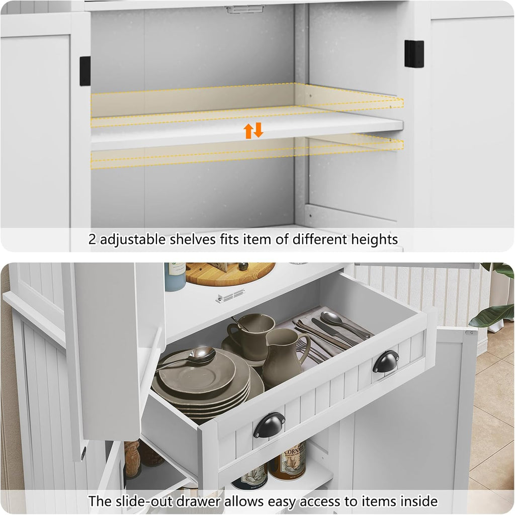 ARTPOWER 72" Pantry Storage Cabinet with Drawer, Freestanding Tall Cupboard Storage Cabinet, Utility Pantry with Door Shelves and 2 Adjustable Shelves for Kitchen, Dining Room,Living Room, White