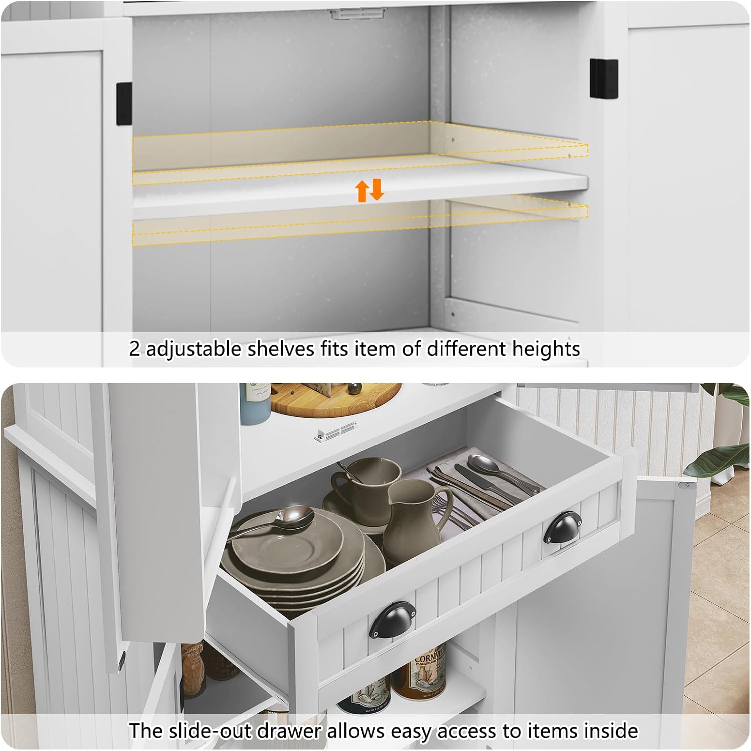 ARTPOWER 72" Pantry Storage Cabinet with Drawer, Freestanding Tall Cupboard Storage Cabinet, Utility Pantry with Door Shelves and 2 Adjustable Shelves for Kitchen, Dining Room,Living Room, White