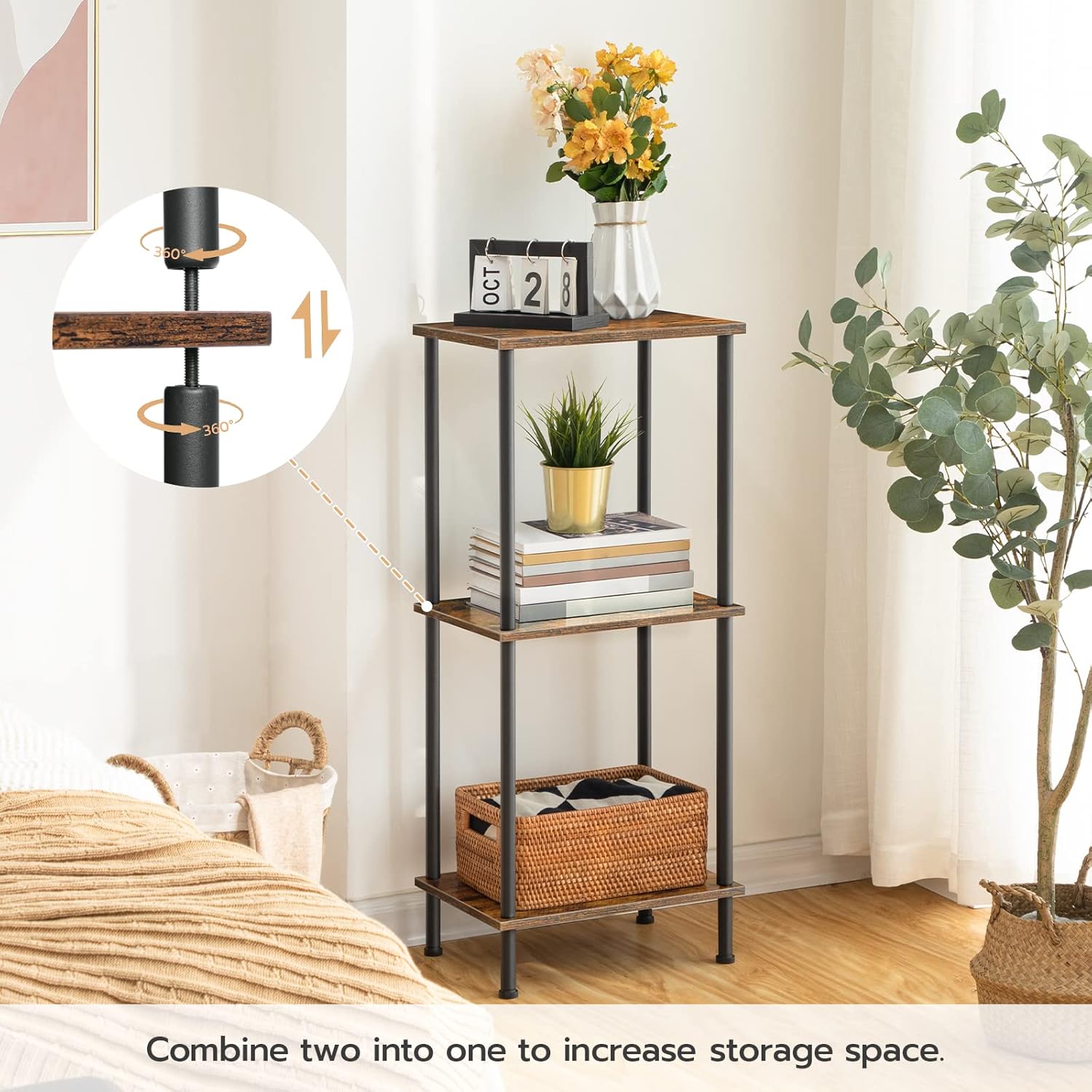 HOOBRO End Table, Small Side Table, Nightstand with 2-Layer Storage Shelves, Sofa Table for Small Spaces, Living Room, Bedroom, Stable Frame, Easy Assembly, Rustic Brown BF09BZ01