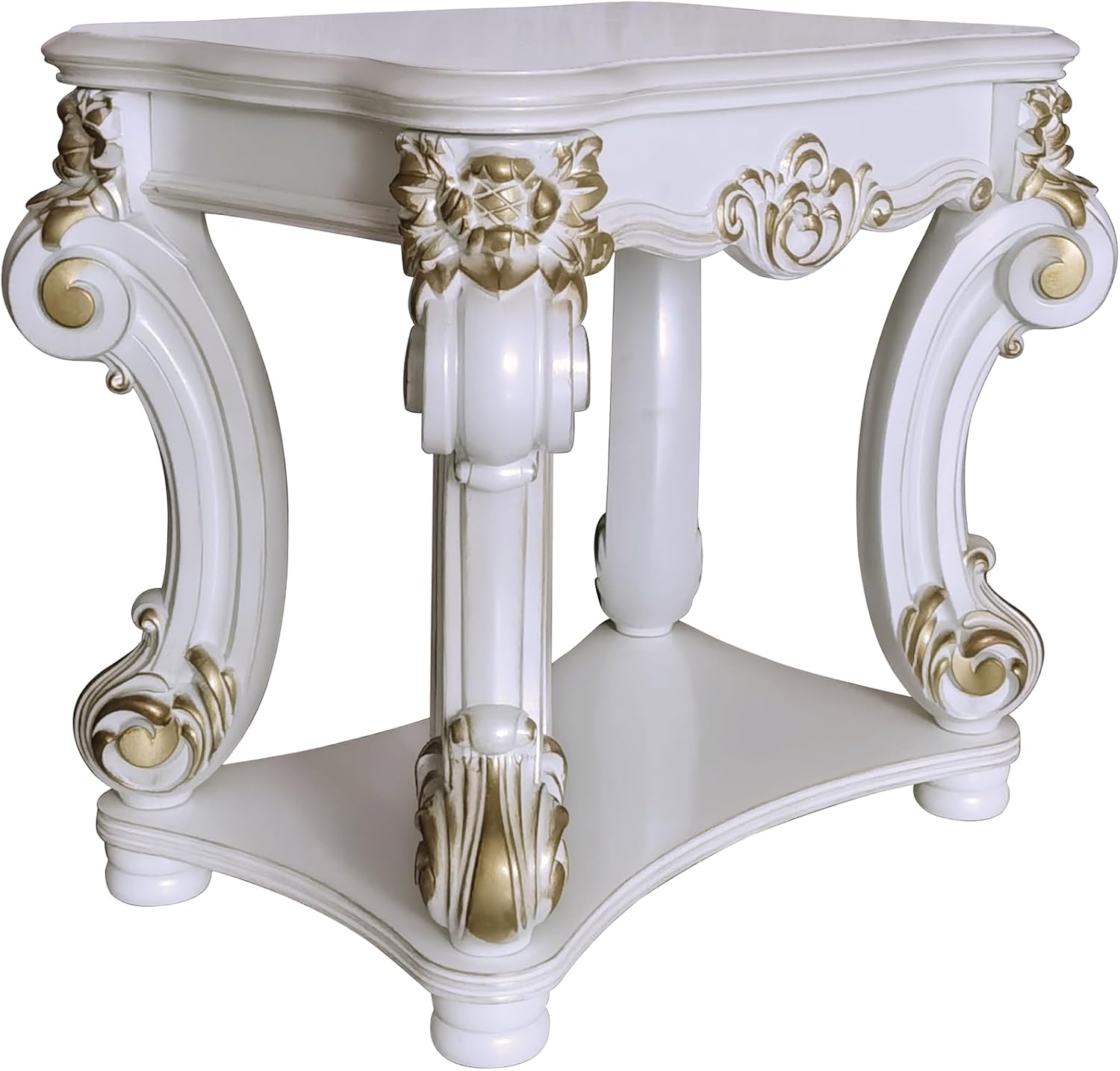 Antique Pearl End Table with Bottom Shelf