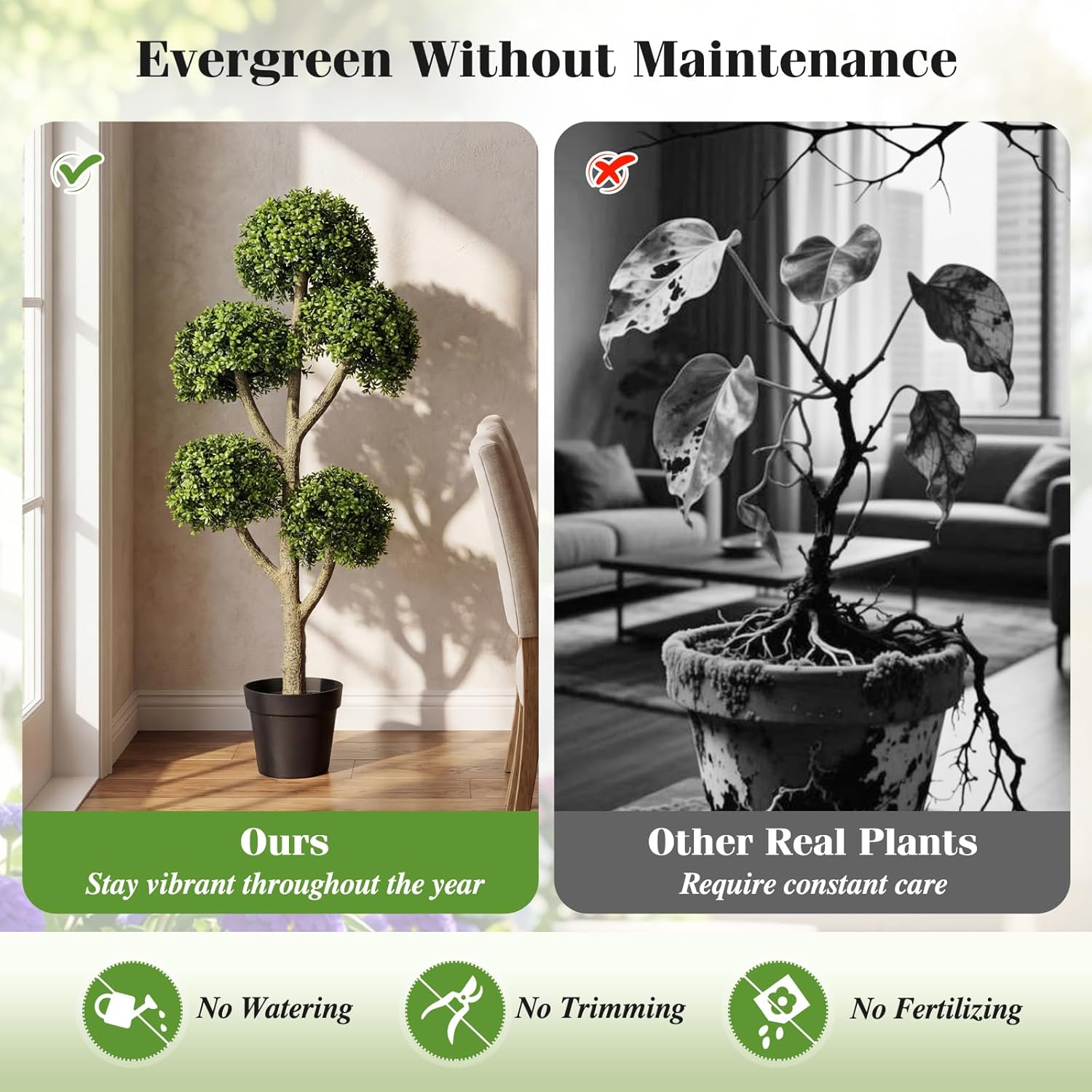 Goplus 46" Artificial Boxwood Topiary Tree, Fake Potted Boxwood Tree with 5 Ball-Shaped Topiaries, Realistic Decorative Faux Outdoor Plant for Indoor, Front Porch, Patio, Home, Office (1)