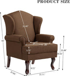 High Back Accent Chair, Floral Upholstered Armchair Retro Arm Club Chair in Fabric with Solid Wood Legs, Comfy Single Sofa Reading Seat for Living Room Bedroom Dorm - Brown Cranberry