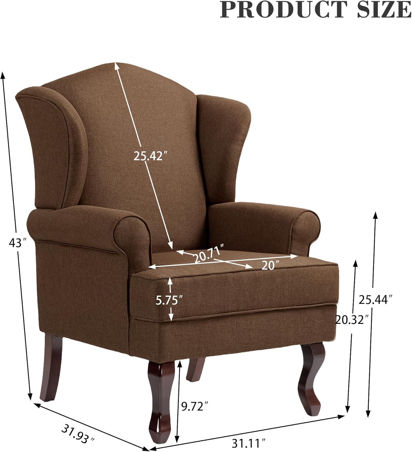 High Back Accent Chair, Floral Upholstered Armchair Retro Arm Club Chair in Fabric with Solid Wood Legs, Comfy Single Sofa Reading Seat for Living Room Bedroom Dorm - Brown Cranberry