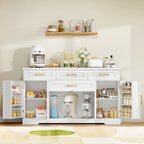 Concho 54" Buffet Cabinet with Storage, Kitchen Sideboards Small Coffee Bar Cabinet with 4 Drawers, Modern Kitchen Storage Cabinet for Living Room, Pure White