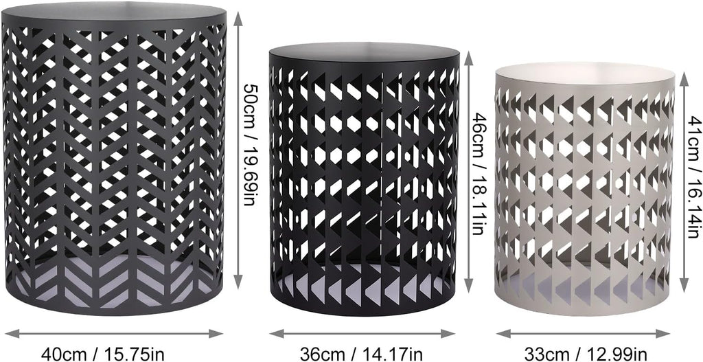 Outdoor Side Table, Outdoor Nesting Tables Set of 3, Patio Side Table End Table for Outside Living Room Balcony Garden Outdoor Indoor (Black & Gray)