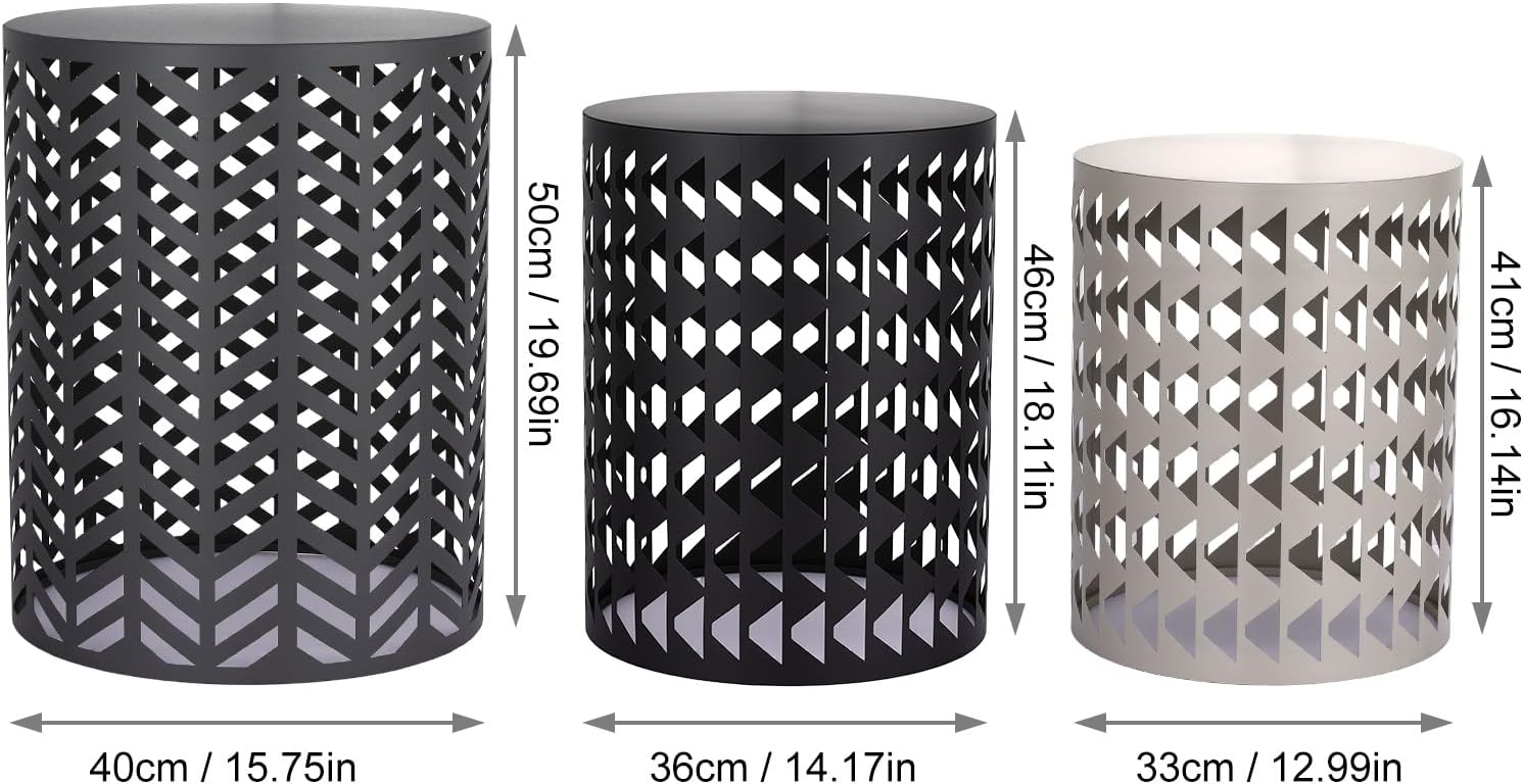 Outdoor Side Table, Outdoor Nesting Tables Set of 3, Patio Side Table End Table for Outside Living Room Balcony Garden Outdoor Indoor (Black & Gray)
