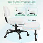 GUNJI Ergonomic Criss Cross Legged Office Chair, 360° Swivel Meditation Kneeling Chair with Wheels, ADHD Chair with Footrest, Lumbar Support, Wider Height Adjustable Seat (White, Teddy Fleece)