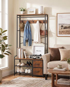 Faesun Hall Tree with Bench and Shoe Storage, Coat Rack, 5-in-1, 31.5" Entryway Bench with 2 Fabric Drawers, Mudroom Bench with Storage and Hooks, Rustic Brown