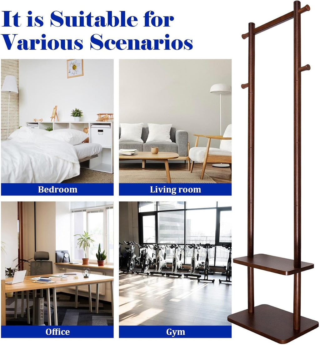 Coat Rack,Wooden Coat Rack Freestanding,Standing Coat Racks Tree Clothes Hanger Stand with Stury Base for Entryway, Livingroom, Bedroom,Easy to Assemble(Brown)