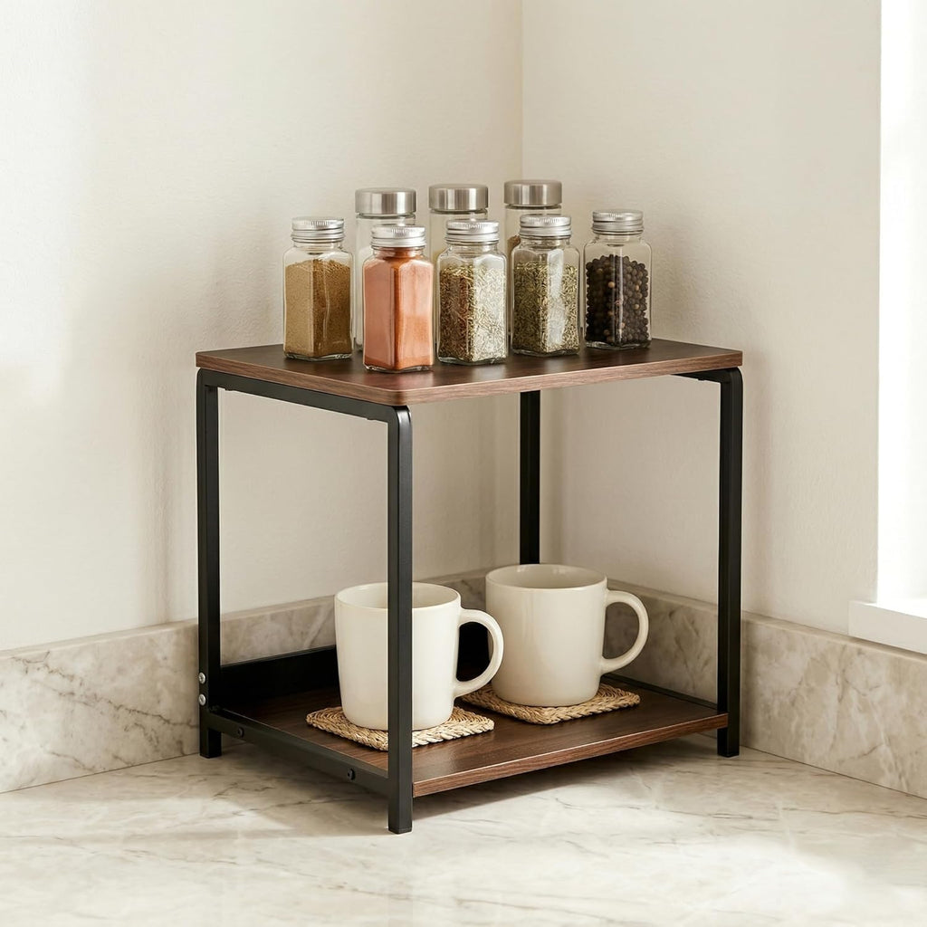 Small Side Table, End Table,Nightstand with 2-Layer Storage Shelves, Living Room, Bedroom, Stable Frame for Small Spaces.Kitchen Countertop Spice Rack,Easy Assembly, Rustic Brown.