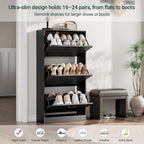 Shoe Cabinet with 3 Flip Drawers, Narrow Freestanding Shoe Organizer, Hidden Slim Shoe Storage Cabinet for Entryway, Hallway, Living Room, Black
