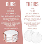 White Carrara Marble Coasters & Rose Gold Coaster Holder (Set of 5)- Durable, Thick Coasters - Protects Any Table Type & Fits Any Coffee Mug, Drinking Glass, Barware - Great Wedding
