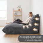 3 in 1 Bean Bag Chair with Memory Foam Filler, Beanbag Chairs for Adult with Washable Cover, Fluffy Oversize Bean Bag Chair Reading Lounger for Bedroom & Living Room (Dark Grey)