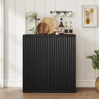 Fluted Sideboard Buffet Cabinet with Storage, Wood Sideboard Cabinet with Doors, Small Credenza Buffets & Sideboards for Kitchen, Accent Cabinets for Entryway Living Room Hallway Home, Black