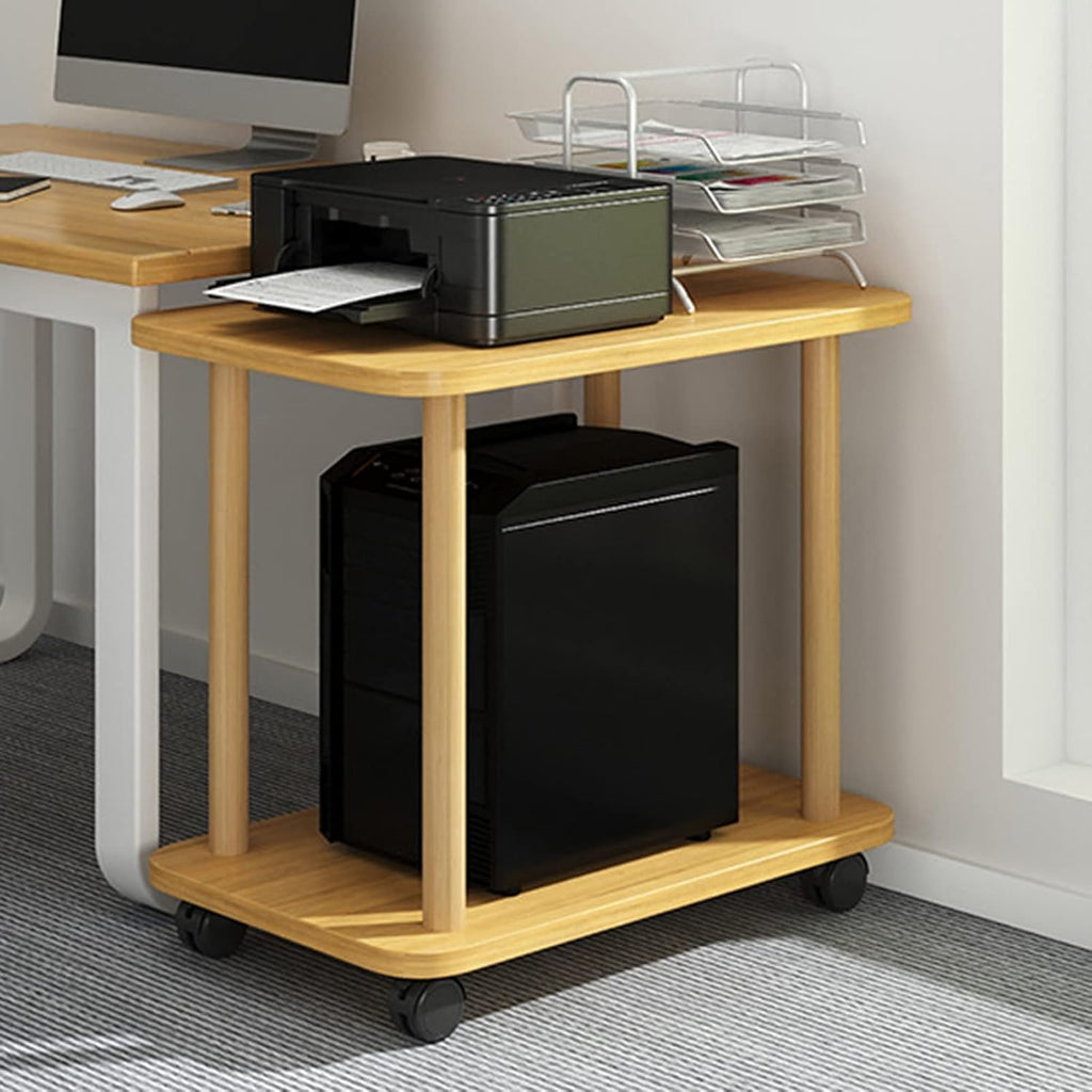 Sofa Side Table with Wheels,Wooden Night Stand with Open Shelf,2 Tier Small Rolling Tea Cart and Coffee Cart for Living Room,Kitchen, Bedroom, Office (Modern)