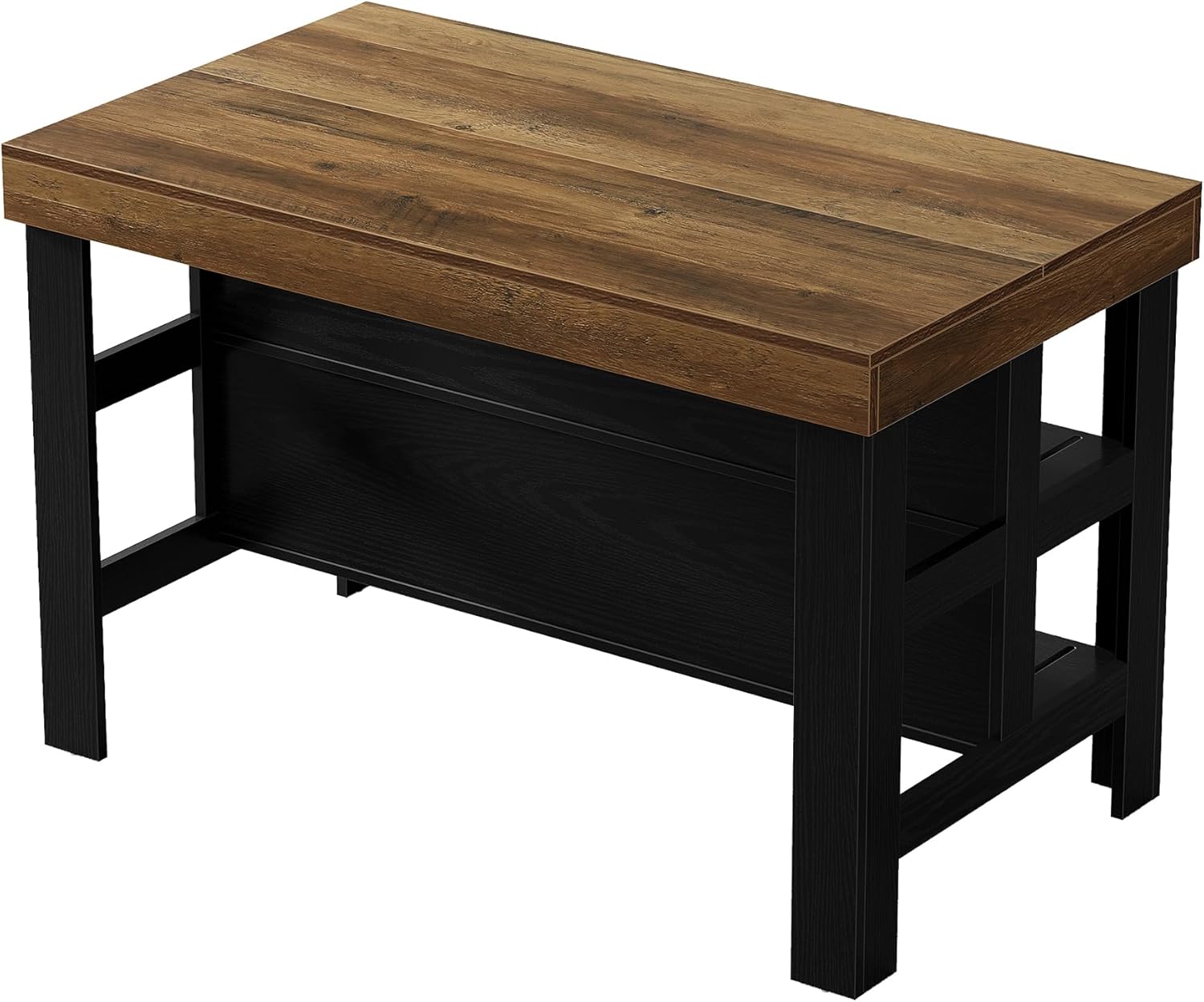 Tribesigns Kitchen Island with Storage and Seating, Farmhouse Large Stationary Wood Island Table for Kitchen Dining Room (Black and Brown)