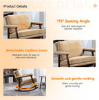 Nursery Rocking Chair with Upholstered Cushion, Wooden Frame Glider Rocker for Nursery, Comfortable Reading Armchair for Living Room, Bedroom & Sunroom (Khaki)