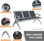 Kinfant 3-Seat Waiting Room Bench - PU Leather Waiting Room Chairs with Arms Airport Reception Bench, Lobby Bench Seating Office Bench Waiting Area Chairs for Airport Business Hospital Market