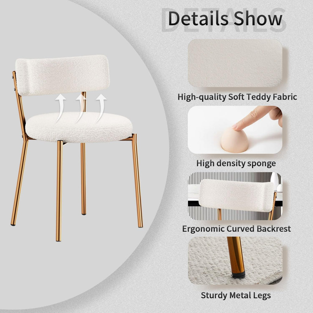 Gold Round Glass Dining Table Set for 4, 36'' Small Modern Kitchen Table Set with 4 White Gold Boucle Upholstered Dining Chairs, 5 Piece Luxury Dining Room Set, Easy Assemble