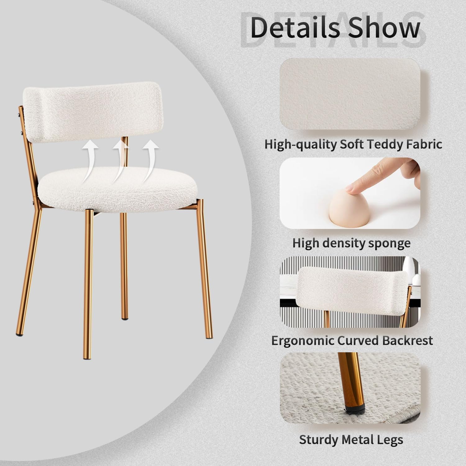 Gold Round Glass Dining Table Set for 4, 36'' Small Modern Kitchen Table Set with 4 White Gold Boucle Upholstered Dining Chairs, 5 Piece Luxury Dining Room Set, Easy Assemble