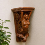 Wood Corner Designer Carving Wall Shelf Handmade Mermaid Wall Shelf Bracket Carved Wood Nautical Decor Coastal Beach House Accent