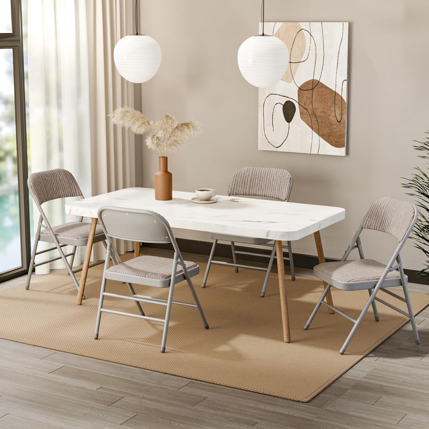 6 Pack Padded Folding Chairs with Cushion Seat, Fabric Dining Chair Set Indoor Outdoor Stackable Portable Folding Chairs with Steel Frame for Home Office Events Wedding Party,Grey