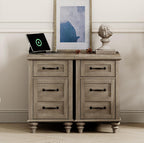 WAMPAT 2 Pack End Tables with Charging Station, Farmhouse Side Table with Drawer & Storage Cabinet, Gray Nightstands with Power Outlets & USB Ports for Living Room, Bedroom