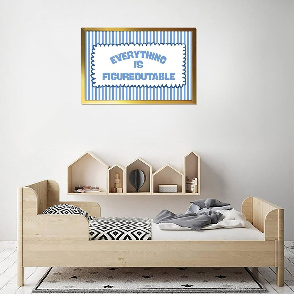 Trendy Blue Stripe Motivation Quote Poster Everything Is Figureoutable Wall Art (2) Canvas Prints Room Aesthetics Posters For Modern Living Room Decor Gifts08x12inch(20x30cm)