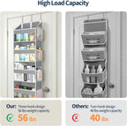Yecaye Over the Door Organizer 5 Tiers, Heavy Duty Hanging Storage with 5 Large Clear PVC Pockets and 10 Side Pockets, 56lbs Capacity for Closet Door Bathroom Bedroom Nursery Dorm Laundry Room, Grey