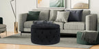 Joveco Round Storage Ottoman, Button Tufted Upholstered Ottoman with Removable Top, Storage Bench Coffee Table Footrest Stool for Living Room Bedroom Entryway (Black,M)