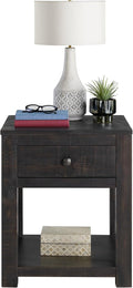 Alaterre Furniture Durham Bedroom Nightstand - 20in Small Side Table Set with Storage Drawer and Shelf - Solid Wood Modern Farmhouse Night Stands for Living Room or Bedroom (Dark Brown)