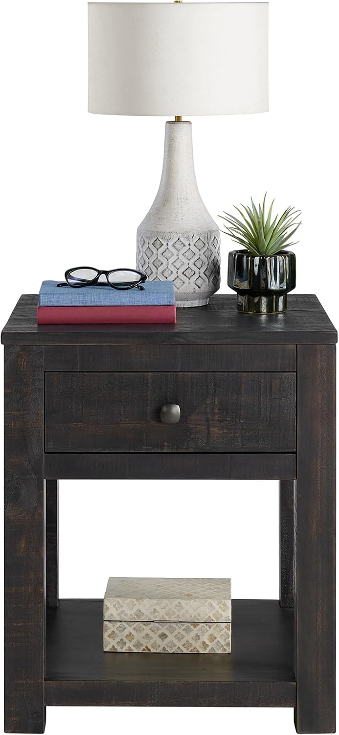 Alaterre Furniture Durham Bedroom Nightstand - 20in Small Side Table Set with Storage Drawer and Shelf - Solid Wood Modern Farmhouse Night Stands for Living Room or Bedroom (Dark Brown)