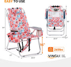 VINGLI Tall Beach Chair 2 Pack Lightweight, Backpack Beach Chair for Adults with 5-Position, Cooler Bag, Cup Holders, Towel Bar, Lightweight Folding Beach Camping Chairs