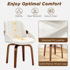 Swivel White Dining Chairs Set of 4, Mid Century Modern Faux Leather Dining Room Chairs with Arms, Upholstered Kitchen Vanity Accent Chair, Walnut Backrest Support & Sturdy Wood Legs