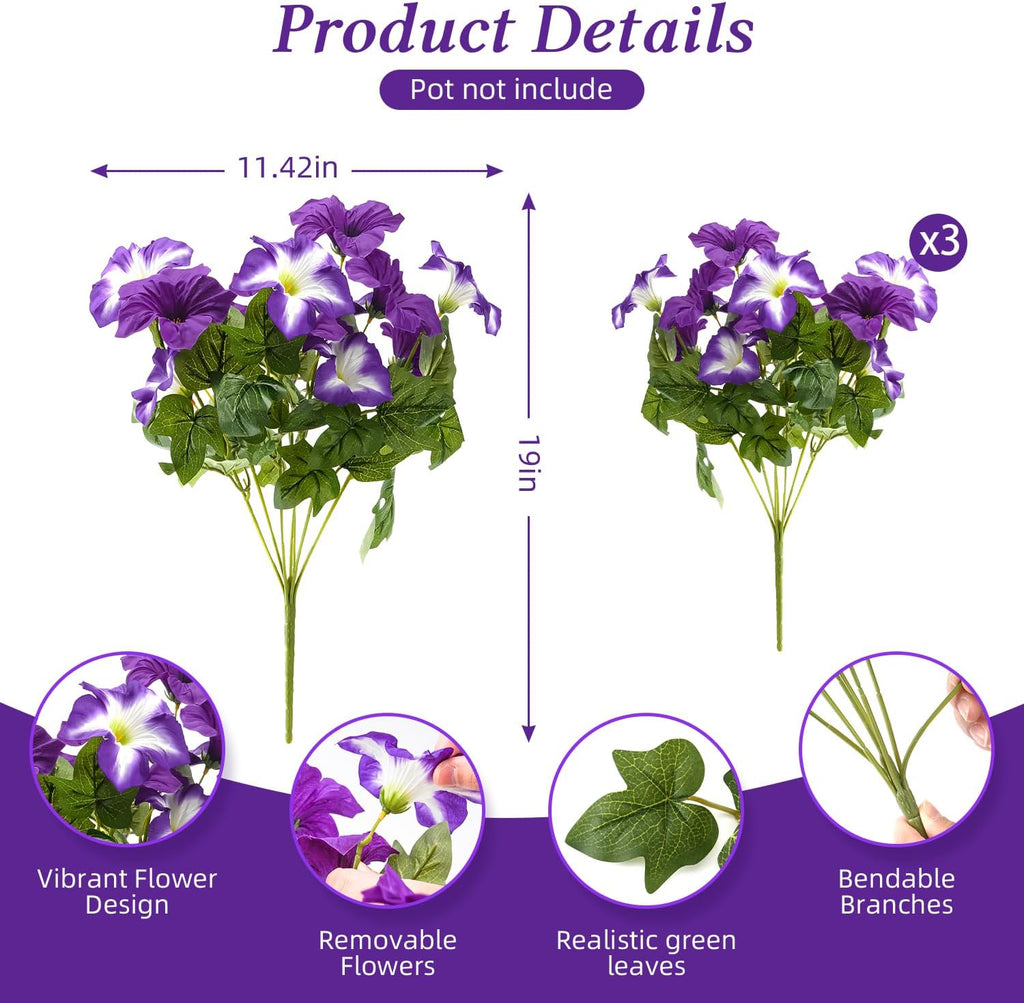FULLMUSIC Spring Artificial Flowers for Outdoors, UV Resistant Fake Morning Glory, Look Real Faux Silk Plants for Front Door Garden Porch Planter