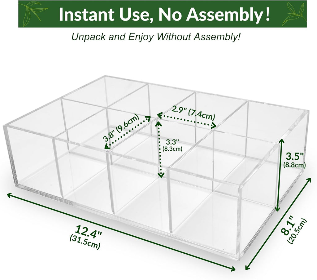 Acrylic Tea Bag Organizer - Clear Tea Storage Box, K Cup Coffee Pods Holder with 8 Compartments, Tea Station Organizer for Countertop, Modern Tea Display Stand