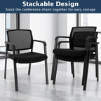 Giantex 2-Pack Reception Room Chair Set with Mesh Back, Metal Frame & Padded Seat, Armrests, No Wheels, Stacking Guest Chairs for Office, Waiting Room, Lobby, Meeting, Black