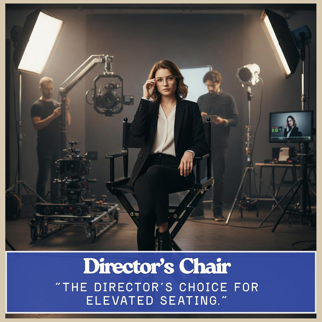 30-inch Directors Chair with Black Wood Frame and Navy Blue Canvas Seat and Backrest Folding Portable Bar Height Tall Chair for Makeup Artists, Filmmaking Events, Patio Camping, and Home Use