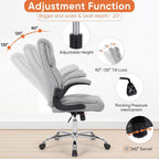 Sweetcrispy Office Computer Gaming Chair, Ergonomic High Back Heavy Duty Task Desk Chairs with Wheels, Flip-up Arms, Adjustable Height, PU Leather, Grey
