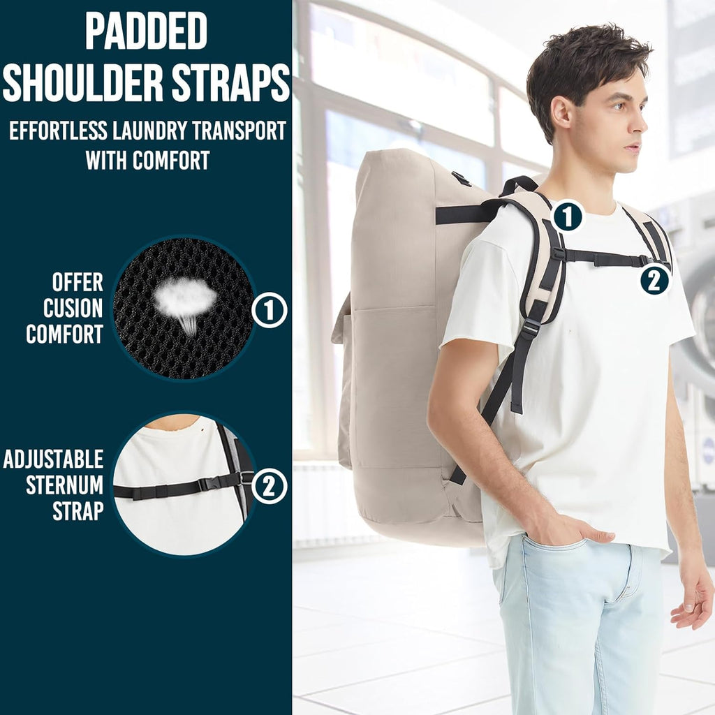 Laundry Bag With 4 Pockets，Laundry Bag With Shoulder Straps，Sturdy Laundry Backpack Heavy Duty，Large Clothes Hamper Bags 115L，College Laundromat Backpack For Dorm Room，Travel Laundry Bags XXL