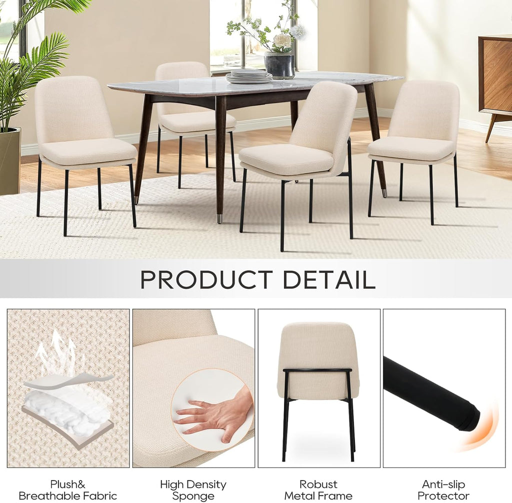 COLAMY Dining Chairs Set of 2, Modern Dining Chairs, Fabric Upholstered Dining Chairs, Kitchen Chairs with Curved Back and Metal Legs for Dining Room Kitchen Restaurant, Beige