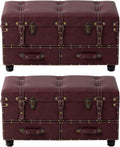 COZAYH Set of 2 Vintage Mid-Century Storage Ottoman Bench - Upholstered Padded Chest for Entryway, Bedroom, Living Room - Dark Magenta